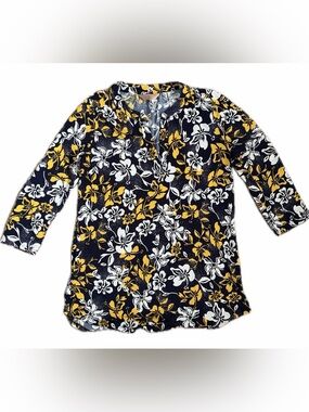 SJS Navy Floral V-Neck Tunic with Yellow & White Bloom Print